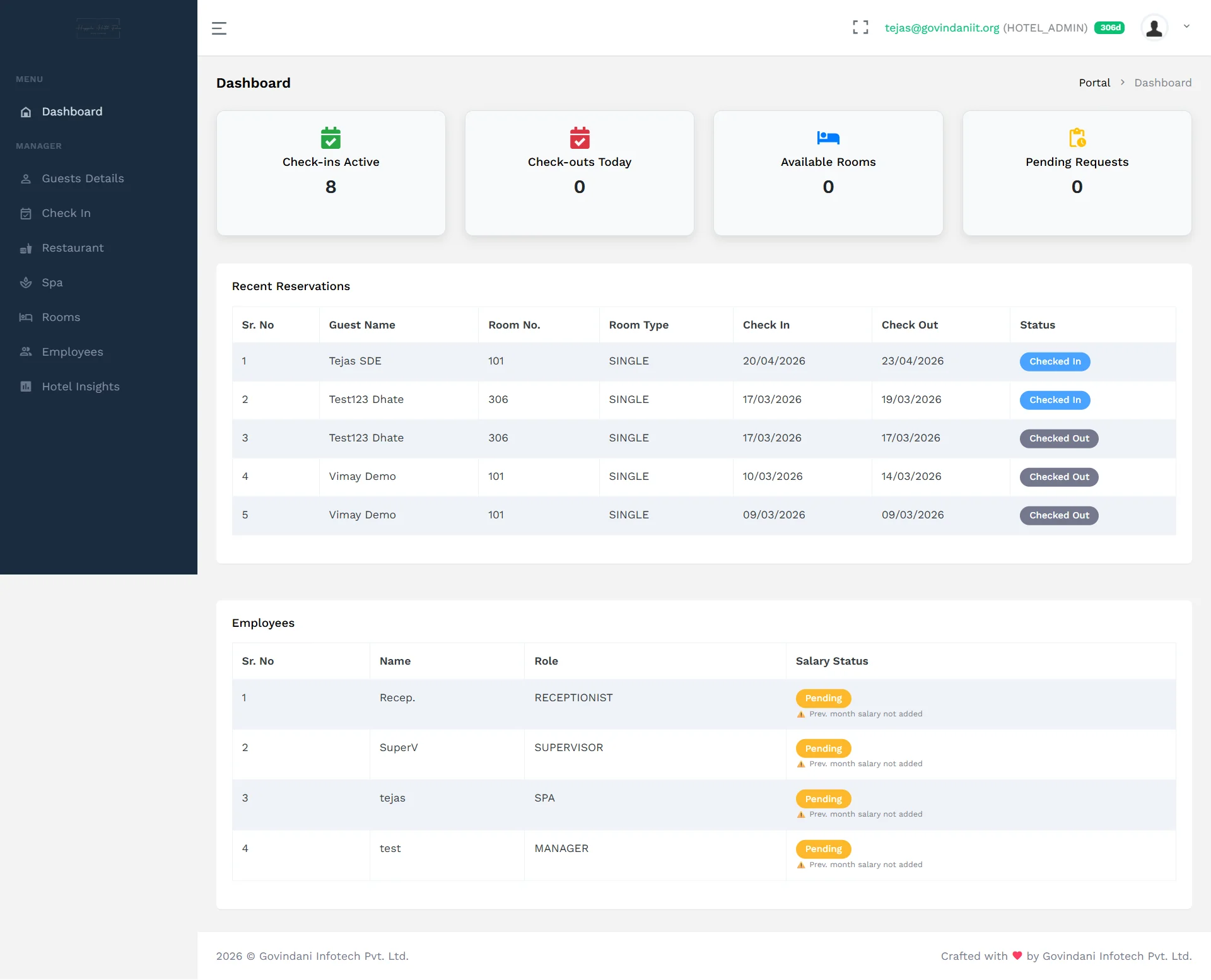 Hotel Folio CRM Dashboard