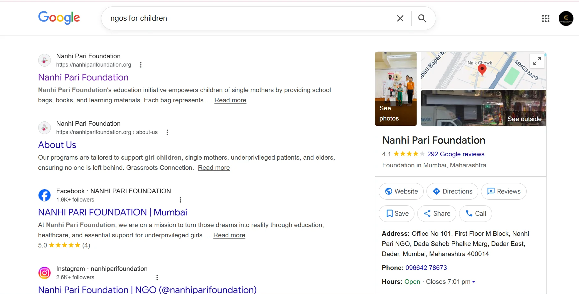 Nanhi Pari Foundation ranking for "ngos for children"